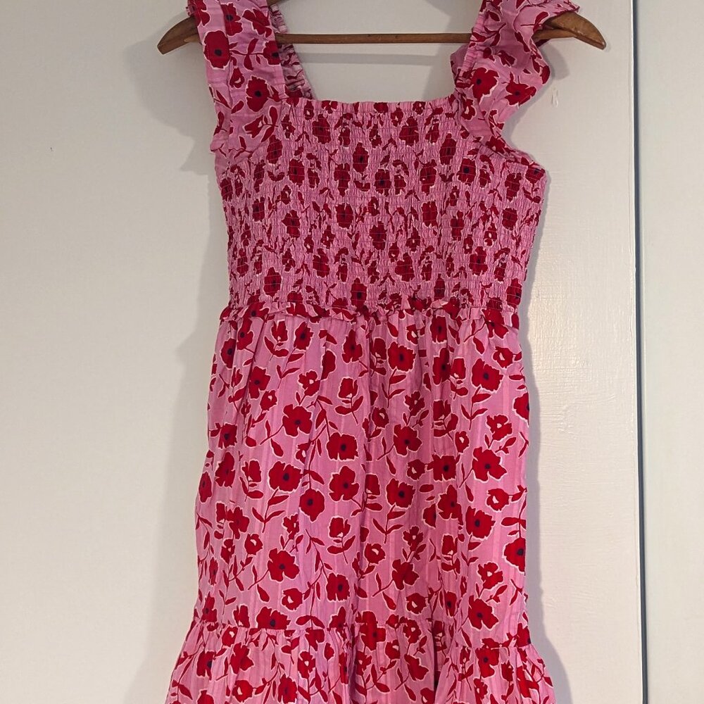 Like New Vineyard Vines Kids XL Smocked Top Pink and Red Floral Dress